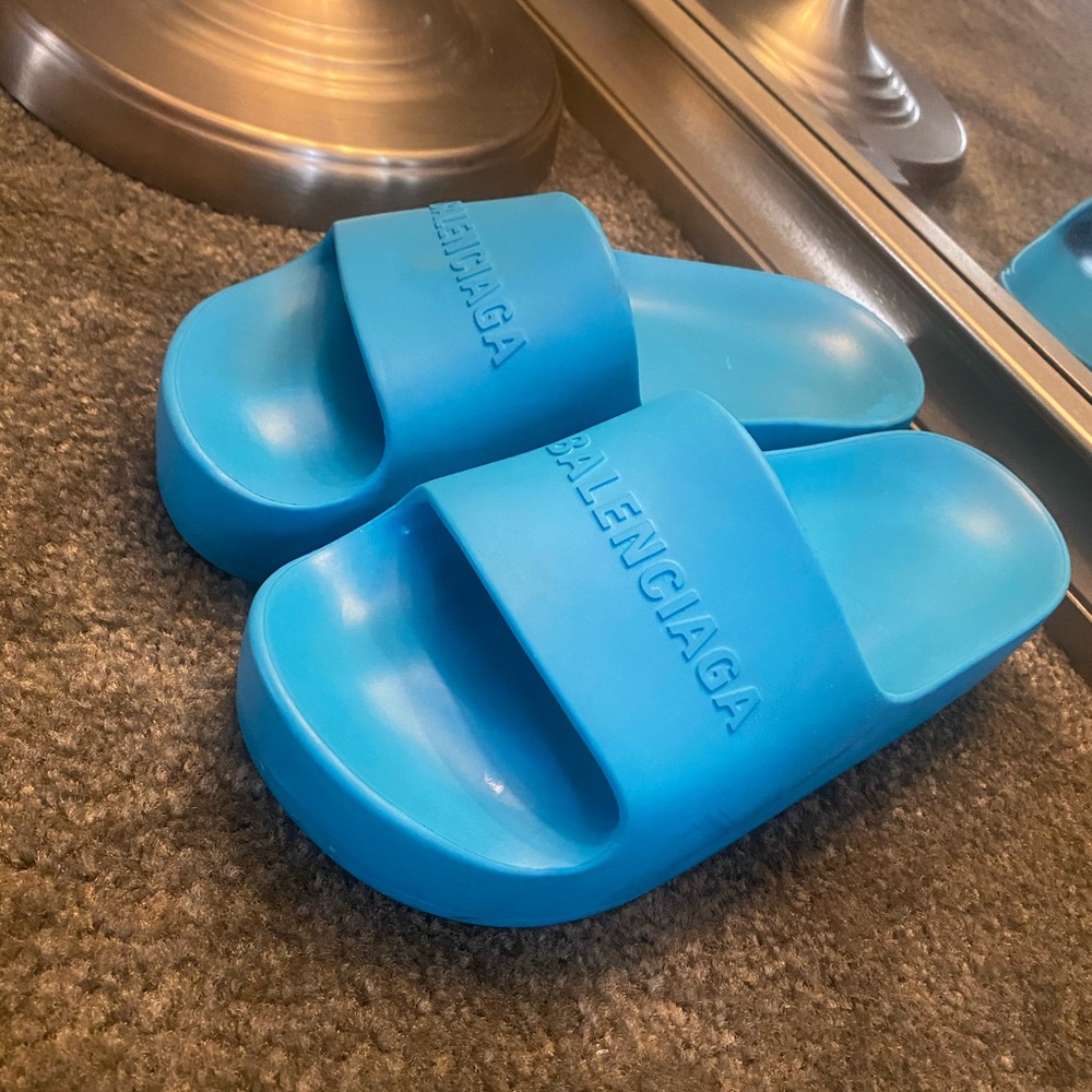 Balenciaga Blue Platform Slides